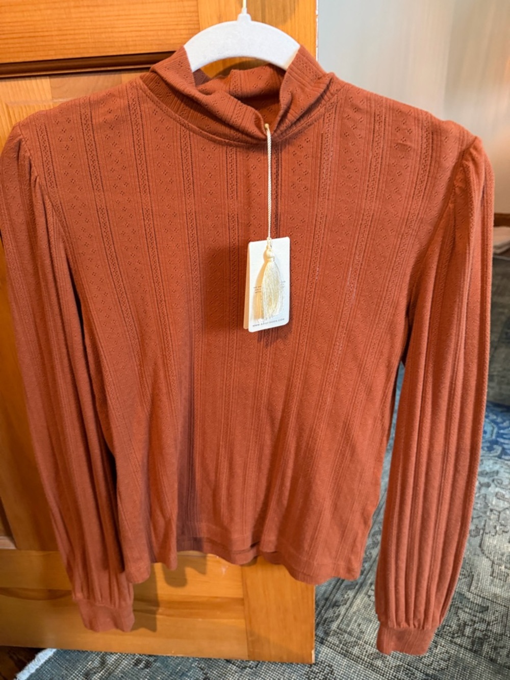 Doen Areli Turtleneck Pointelle Long Sleeve Top Size M NWT